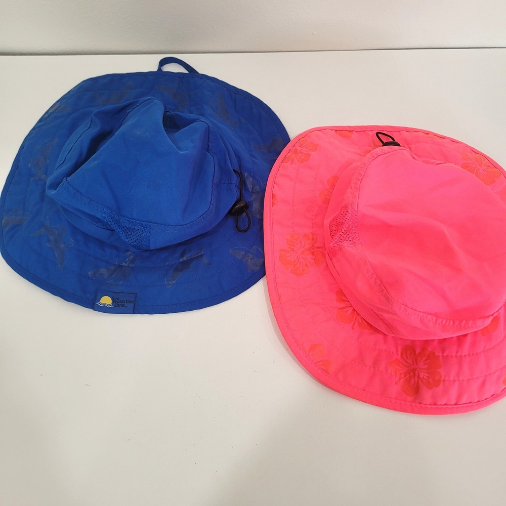 Sun Protection Zone Child Safari Hat Bundle Blue Shark Pink Floral UPF 50+ 50-54